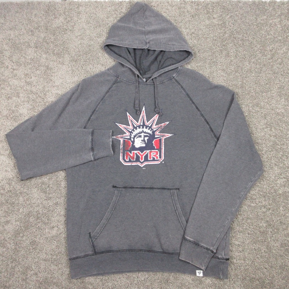 New York Rangers Sweater Mens Large Gray Hoodie Sweatshirt Fanatics Raglan Logo